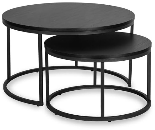 MEBEL ELITE Couchtisch 2er Set Rund – Wohnzimmertisch Schwarz – Sofatisch mit Metallgestell – Tische für Wohnzimmer und Büro 60 cm/80 cm – Pflegeleichter und Schmutzabweisender