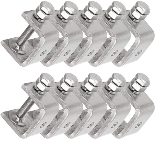 Stainless Steel C Clamps Mini 1 Inch for Mounting, Heavy Duty Metal U Clamps for Metal Working, Small Desk Clamp with Stable Wide Jaw Opening & Protective Pads/I-Beam Design (10pcs)