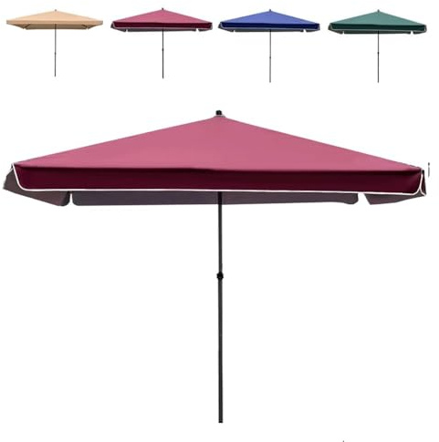 RTVGNSZSJL Grande Ombrellone da Giardino 2x2m 2.2x2.8m 3x3m Quadrato Ombrellone da Spiaggia Protezione UV Ombrellone da Piscina Rettangolare per Gazebo, Mercati, Terrazza(Burgundy,1.8x2.2m/6x7ft)