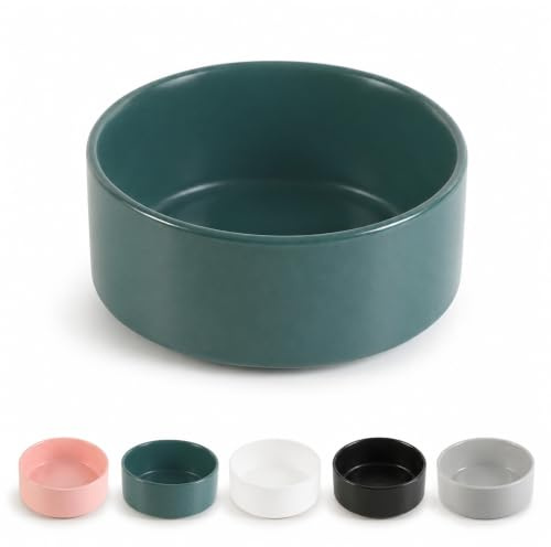 Ceramic Dog Bowl for Food and Water - Pet Feeder Bowl for Small Dogs and Cats - Heavy Ceramic Feeding Dish with Non Slip Base - Dishwasher & Microwave Safe - 5 Inch - 1.4  Cups - Green