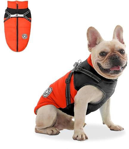 Wasserdichter Hundemantel, Winter Warme Hundejacke Winddicht Hundepullover Outdoor Hundemantel Bekleidung mit Sicheren Reflexstreifen (Orange, S)