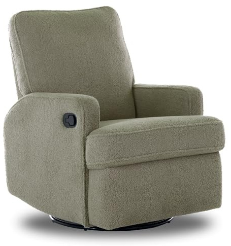 Obaby Madison Swivel Glider Recliner Chair - Teddy Olive 360-Degree Swivel, Gliding Motion, Plush Seating