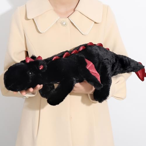 Leahaoe Weighted Stuffed Animal Gewichtstier 65CM 0,9KG, Weicher und Stabiler Gewichts-Drachenplüsch für Kinder und Erwachsene, Kleines schwarzes Drachenkuscheltier