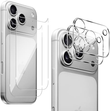 QULLOO Back Screen Protector Compatible with iPhone 17 Pro Max and Camera Lens Protector, 2+2 Pack HD Anti-Scratch Tempered Glass Back Protection Protective Film, Anti Fingerprint
