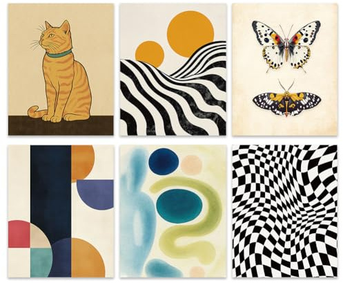 GOMAKERER 6 Stück Abstrakte Moderne Wandkunstdrucke Retro Bauhaus Wandkunst Ästhetische Poster Coole Funky Ästhetische Posterbilder Für Das Schlafzimmer Büro Heimdekorationen
