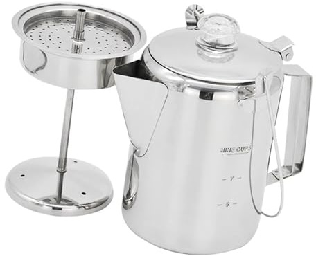 NVOQILIN 9 Cup Stainless Steel Percolator Large Capacity Coffee Pots Hinged Lid Coffee Maker for Camping and Home Kitchens Use