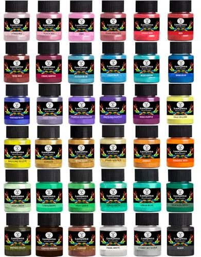 Luckymica Mica Pulver 36 Färger, 20 ml Pärlemorskimrande Pigmentpulver Set för Epoxiharts, Tvåltillverkning, Badbomber, Ljus, Läppglans, Nagelkonst och DIY-pyssel