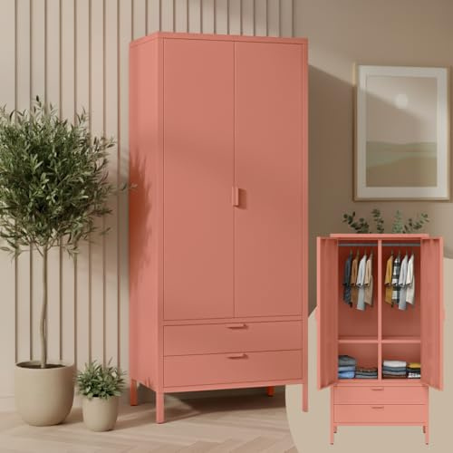 skølm Ituri Metallschrank 80 cm breit, Terrakotta, 2 Schubladen, 6 Fächer