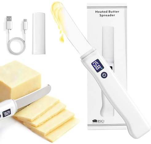 Heated Butter Knife, Electric Butter Spreader with Smart LED Display & 2 Heat Settings (131°F/158°F) - Rechargeable USB Warming Knife for Hard Butter, Cheese, Peanut Butter, Ice Cream & Honey