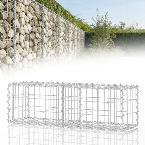 Jayseuw Gabionen 100x30x30 cm, Drahtkorb mit 5x10 cm,Ideal für Gabionensteine von 6–12 cm,Gabionenkörbe Metall Verzinkt für Mauer,Drahtkorb,Garten,4 mm Starker Draht,2 Stück