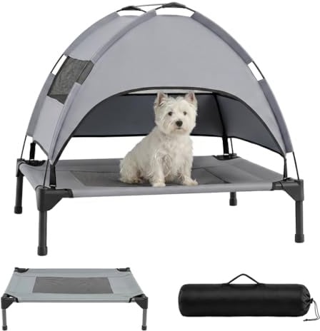 Maxmass Elevated Dog Bed, Outdoor Raised Dog Bed with UV-Proof & Removable Canopy, Carry Bag, Summer Dogs Camping Bed Off-Ground Pet Cot Dogs Cooling Bed for Beach Lawn Yard (78.5 x 63 x 70 cm)