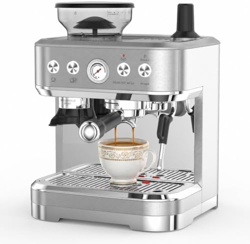 RBFGYIOP Espresso Machine Bean to Cup Coffee Maker with 30 Grind Settings, 20 Bar Pump, PID Control, Milk Frother & 2.8L Water Tank
