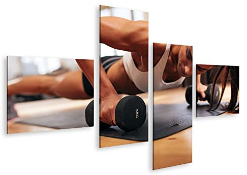 islandburner Bild auf Leinwand Starke Junge Frau Push Ups Hanteln Fitness Modell In Turnhalle Bilder Wandbilder Poster