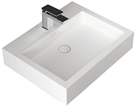 Design Waschbecken Mineralguss Waschtisch zur Wandmontage Gussmarmor Eckig Waschplatz Wandhängend LP4506 60cm weiß matt