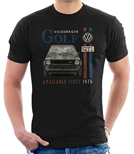 Volkswagen Men's Golf GTI Racing Distressed T-Shirt, Black, S
