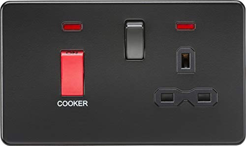 Knightsbridge SFR8333NMBB Screwless 45A DP 13A Switched Socket with neons Insert, 230 V, Matt Black