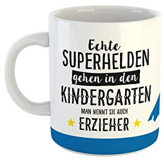 clothinx Tasse mit Spruch Erzieher Kindergarten - Echte Superhelden gehen in den Kindergarten man nennt sie auch Erzieher - Geschenk bester Erzieher - rundherum bedruckt