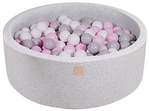 MEOWBABY Bällebad Baby - Rund 90x30cm Ball Pit für Kinder ab 1 Jahr mit 200 Bälle - Weiches & Sicheres Bällepool, Cotton, Hellgrau