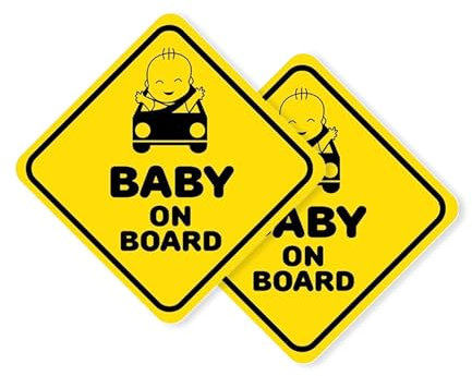 Autodomy Pack 2 Unità Baby on Board Adesivo Auto 10x10 cm | Baby a Bordo per Auto Uso Interno Resistente Pioggia e UV | Bimbo a Bordo per Tutti i Tipi di Veicoli (Uso interno)