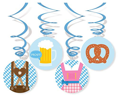 Amscan 9904818 - Deko-Spiralen Bierfest, 4 Stück, Länge 80 cm, Hängedeko, Dekoration, Volksfest, Motto-Party