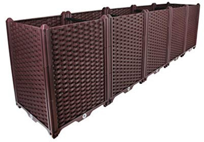 BAOYOUNI Pflanzkasten Pflanzkübel Blumenkübel Blumentopf Blumenkästen Balkonkasten Garten Bett Kit Kunststoff Rechteckig für frisches Gemüse, Kräuter, Blumen & Sukkulenten, Braun, 195cm x 39cm x 52cm