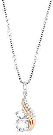 Amor Kette mit Anhänger 925 Sterling Silber Damen Halsschmuck, mit Zirkonia synth., 45 cm, Bicolor, Kommt in Schmuck Geschenk Box, 2026269