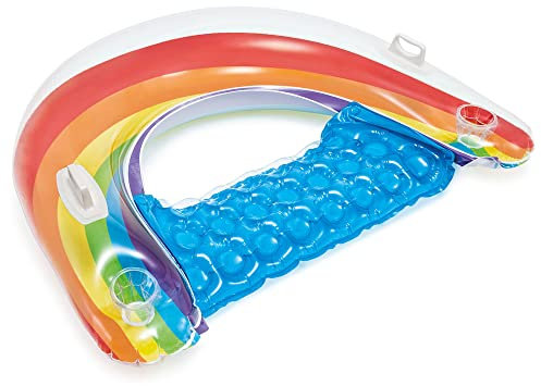 Intex Sit 'N Float Rainbow Pool Lounger – Galleggiante gonfiabile per adulti e bambini (8+) con due portabicchieri (152,4 x 99,1 cm) – Il galleggiante perfetto per qualsiasi fiume pigro, piscina o