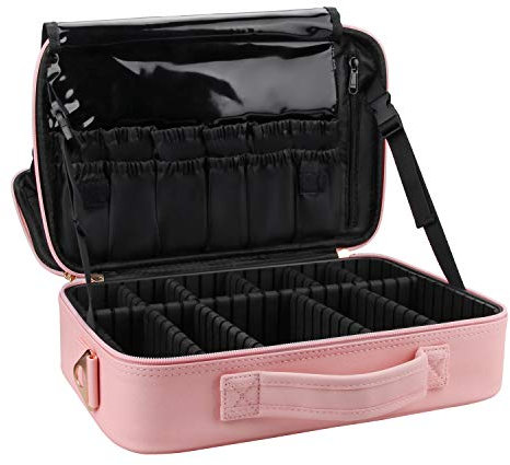Relavel Make-up-Koffer, große Make-up-Tasche, professioneller Zugkoffer, 41,9 cm, Reise-Kosmetik-Organizer, Pinselhalter, wasserdicht, Aufbewahrungsbox für Make-up-Künstler, 3-lagig, groß, M Rosa,