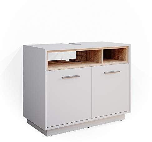 Vicco Waschbeckenunterschrank Beatrice, Waschtischunterschrank, Weiß/Sonoma, 80 x 64 cm
