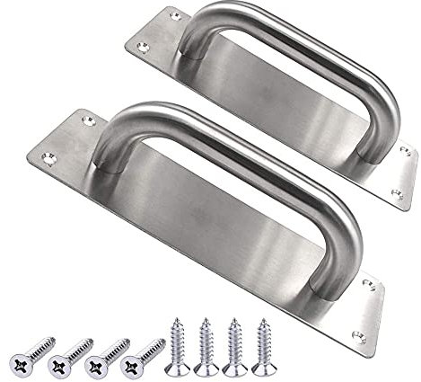 2Pcs Pull Push Door Plate Handle 8inch Stainless Steel Heavy Duty Barn Pull for Shed Commercial Fire With Mounting Screws (Silver, 200x65mm/7.9x2.6inch)