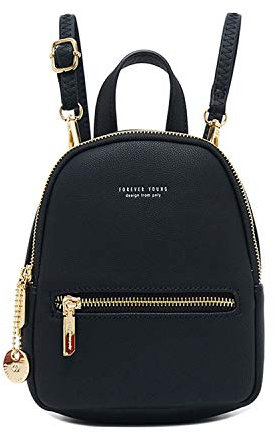 FANDARE Rucksäcke Damen Umhängetasche Klein Schulrucksack Elegant Handtasche Casual Daypacks Mädchen Reise Wandern Schulranzen Wasserdicht PU Leder Schwarz