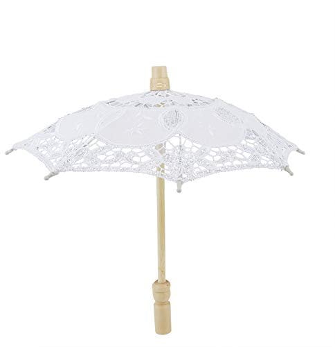 Lace Umbrella Bridal Umbrella Parasol Vintage Wood Embroidery Parasol Wedding Bride Photography Umbrella Photography props (White)