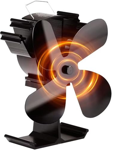 HEUNGBERANT Log Burner Fan 4 Blades, Heat Powered Wood Burning Fan for Wood/Log Burners, Fireplaces, Stove Heaters