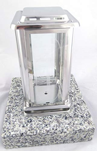 designgrab Grablampe Royal aus Edelstahl mit Granitsockel aus Granit Schlesisch, mit Kreuz auf Lampentür, Gläser aus Klarglas