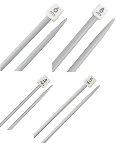 Plastic Knitting Needles Straight Single Pointed Sweater Needles Superior Quality DIY Craft Knitting Tool for Beginner Small Project 2 X 4mm 5mm 6mm 8mm (Pack of 4 Pairs) (Plastic)