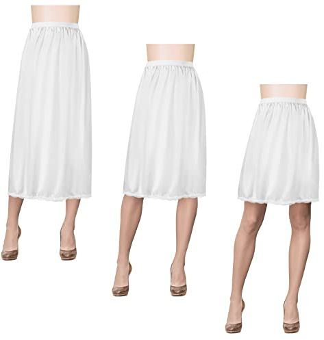 Haysandy 3 Pcs Half Slips for Women Satin Lace Skirt M White