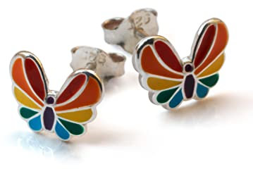 Fly Style Schmetterling Regenbogen Ohrringe Silber 925 für Kinder - Mädchen Ohrringe/Damen - Ohrstecker