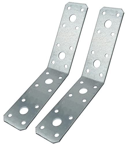 AERZETIX - C58941 - Juego de 2 placas de montaje y fijación de 135° 100x100x35x2.5mm - escuadra/ángulo - soporte perforado de estructura con 20 agujeros - en acero galvanizado Z275