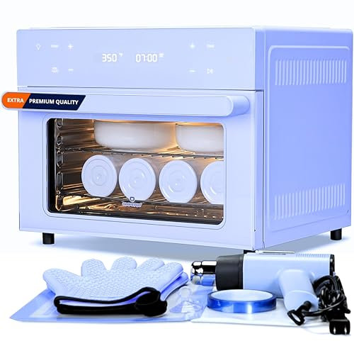 OMPERIO Sublimation Oven Machine for Tumblers, 32Qt 110V 1800W Convection Oven for Sublimation Blank Mugs Tumblers Bowls Glasses Bottles, 1 Heat Air Gun, 25 Shrink Wrap, 2 Heat Gloves, Heat Tape(Blue)