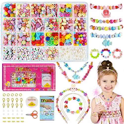 WEVOL Perlen zum Auffädeln Kinder, 700+ STK Schmuck Basteln , Bunte Perlen Set für Ketten Haarband , Weihnachtsgeschenke und Geburtstagsgeschenke Armbänder Selber Machen