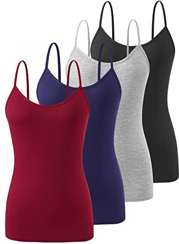 Vislivin Women's Basic Solid Camisole Adjustable Spaghetti Strap Tank Top Black/Gray/Dark Blue/Wine Red-1 XL