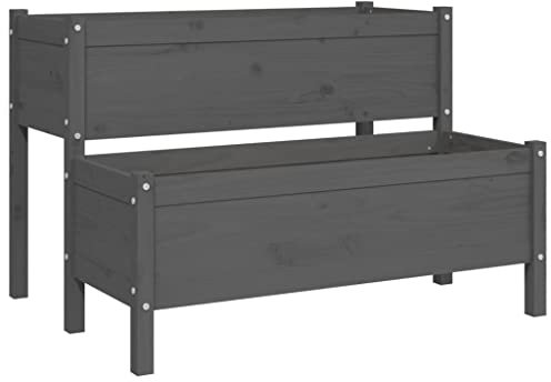 Hochbeet über 2 Etagen aus Massivholz Kiefer, Frühbeet Kräuterbeet Pflanzkasten perfekt für Garten/Terrasse/Balkon, Grau 110x84x75 cm