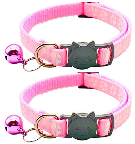 Hepplly 2-Pack Katzenhalsbänder Quick Release Reflective Kitten Halsband mit Glocke (Hellrosa)
