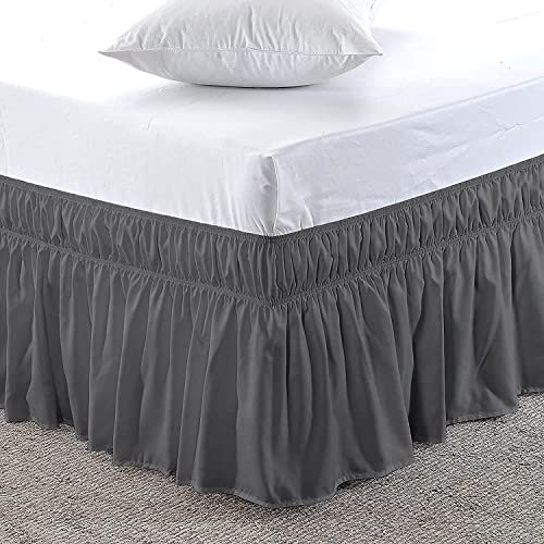Cache-sommier à volants avec élastique, luxueux et facile à installer, pour lit double (140 cm x 190 cm), avec hauteur de 32 cm, cantonnières pour lit, 100 % microfibre, ne se décolore pas et ne se