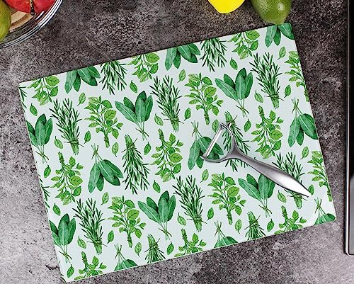 Tabla de cortar de vidrio para hierbas de cocina, rectangular, grande, protector de encimera de cristal, color verde, tabla de cortar con patas antideslizantes, 39 cm x 28,5 cm