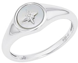 s.Oliver Ring 925 Sterling Silber Perlmutt Damen Ringe, mit Zirkonia synth, Weiß, Stern, Kommt in Schmuck Geschenk Box, 2038962