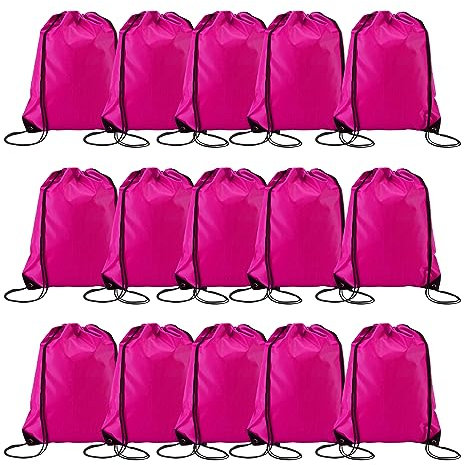 Playcrate Lot de 15 sacs à dos avec cordon de serrage – Sacs cadeaux de fête et sac de sport pour salle de sport, école, voyage, rose, 43 x 34 cm