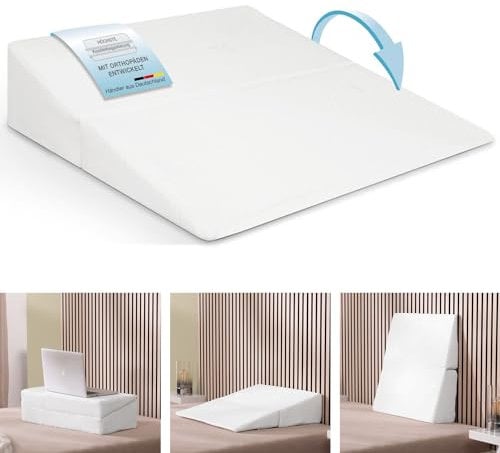 ELONEO Keilkissen für Bett und Couch, Kissen, Lagerungskissen, faltbares Kniekissen, Lesekissen, Beinhochlagerungskissen