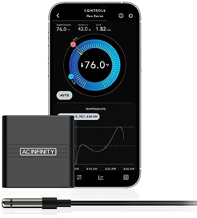 AC Infinity CLOUDCOM A2, Mini Temperature Humidity Smart Hygrometer Bluetooth App Monitor, Climate Gauge Thermometer for Basements, Guitar Rooms, Grow Tents, and Greenhouses