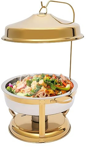 Fichiouy 9L Stainless Steel Chafing Dish Buffet Set, Round Buffet Chafer Servers and Food Warmers with Top Lid (Gold)